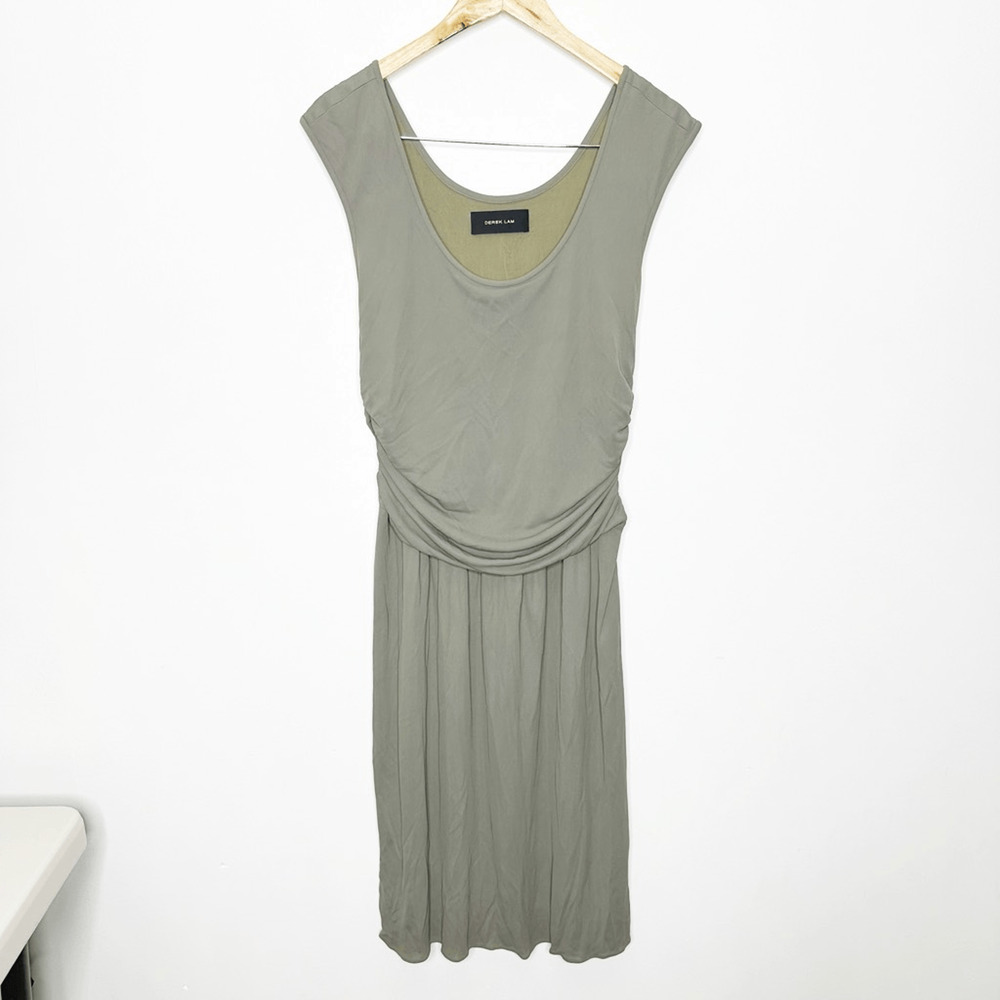 DEREK LAM cap sleeve ruched a line dress green knee length italy womens US 10 - Picture 2 of 7